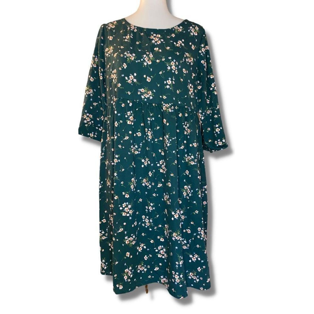 Rokoko By Dazz Womens Midi Dress Floral Print Long Sleeve Blue Size Large